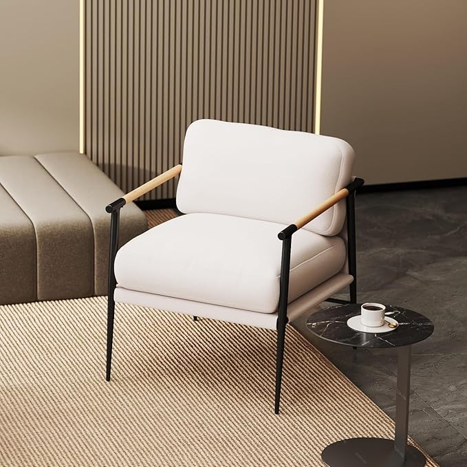 DUOMAY Mid-Century Modern Accent Chair, Soft Linen Upholstered Lounge Reading Chair with Metal Legs Comfy Lightweight Livinig Room Chair Armchair for Home Bedroom, Beige