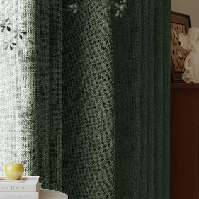 100% Blackout Curtains for Bedroom 90 inch Length 2 Panels Set, Farmhouse Linen Textured Full Light Blocking Room Darkening Thermal Insulated Drapes for Living Room (W52xL90, Olive)