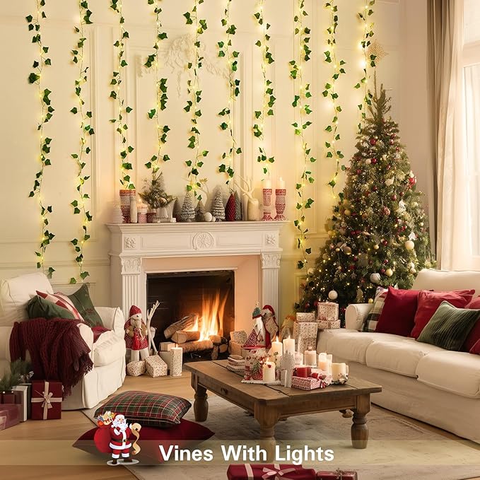 JMEXSUSS Vines Lights for Bedroom, 200 LED Vines Fairy Lights, Artificial Ivy Leaf Light for Wall Curtain Wedding Party Indoor Decor, 6.5ft x 6.5ft with Remote