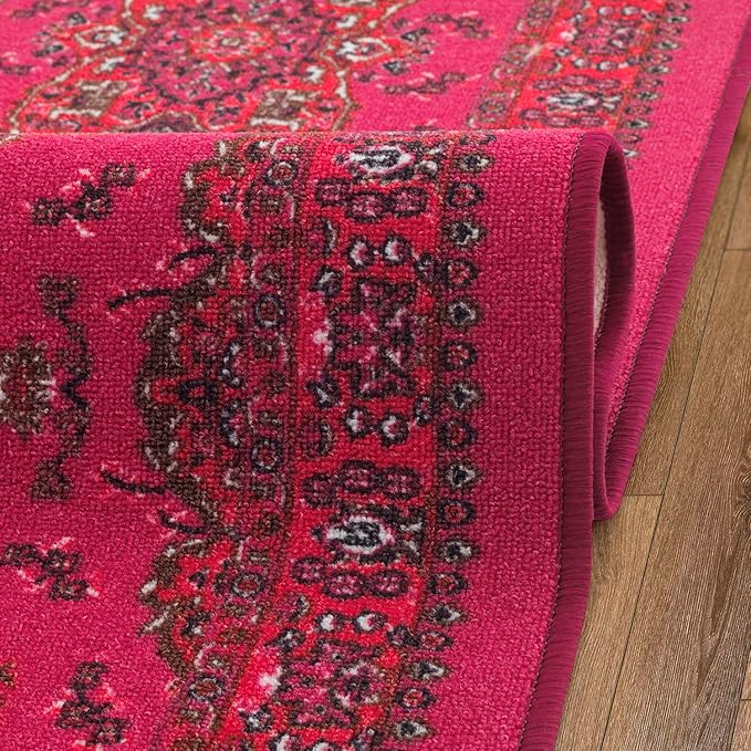 Antep Rugs Alfombras Oriental Traditional 2x10 Non-Skid (Non-Slip) Low Profile Pile Rubber Backing Indoor Runner Rugs (Pink, 2' x 10')