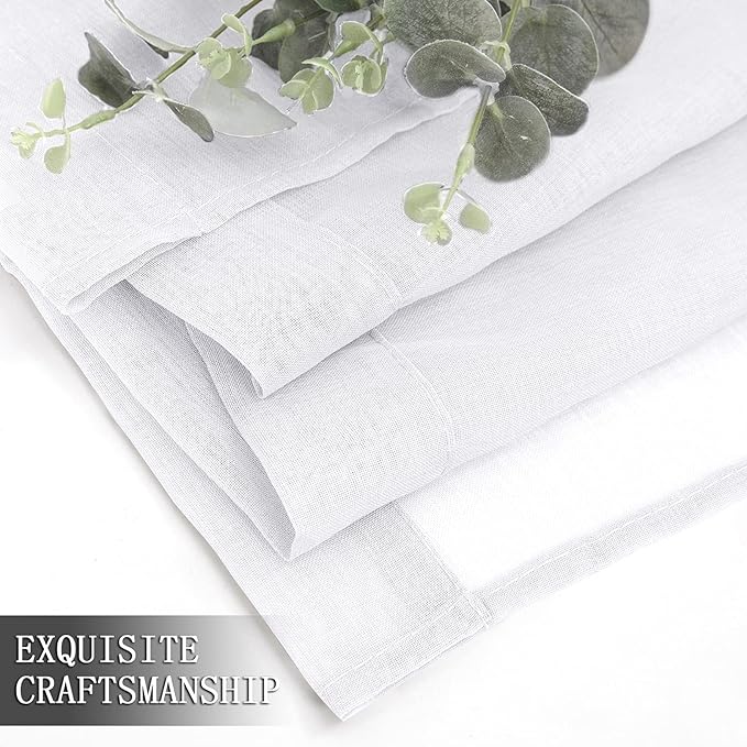 Tollpiz Sheer Curtain Linen Textured Bedroom Curtains Sheer Light Filtering Rod Pocket Voile Curtain for Living Room, 54 x 95 inches Long, White, Set of 2 Panels