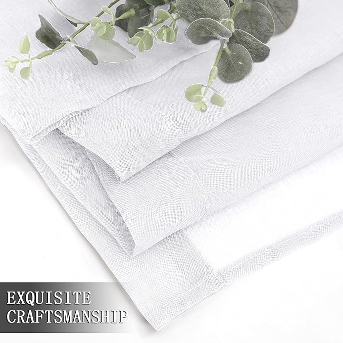 Tollpiz Sheer Curtains Linen Textured Bedroom Curtain Sheers Light Filtering Rod Pocket Voile Curtains for Living Room, 54 x 63 inches Long, White, Set of 2 Panels