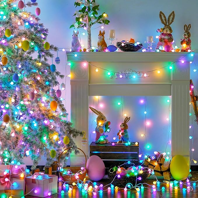 JMEXSUSS 100 LED Connectable Globe String Lights Indoor, 33ft Multicolor Fairy Lights Plug in with Remote, 8 Modes Pastel Lights for Easter Bedroom Tree Room Party Decoration