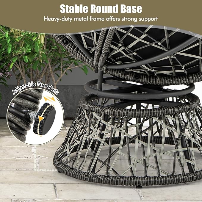 RELAX4LIFE Swivel Wicker Papasan Chair - 360° Rotatable Comfy Circle Chairs with Cushion and Frame for Indoor & Outdoor, Oversized Lazy Lounge Reading Chair for Bedroom, Living Room, Balcony, Patio