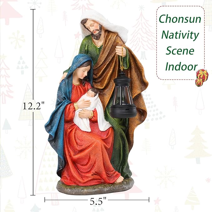 Christmas Village 12.2 Inch Nativity Sets Figurine Nativity Scene Interior Display Figurines Decorations Room Tabletop Indoor Decor