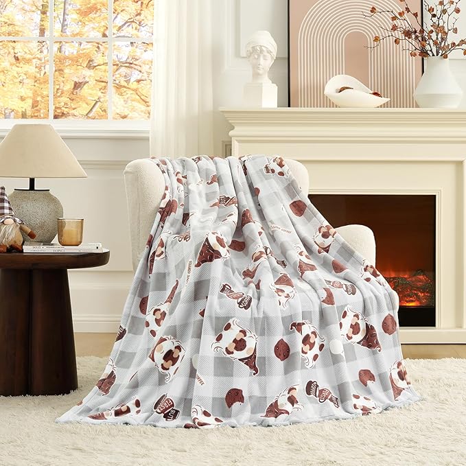 Cozy Bliss Coffee Gnome Throw Blanket - Warm MilkyPlush™ Throw Blankets,Ultra Soft Cozy Blankets for Couch,Sofa and Bed,Grey,60X80inches