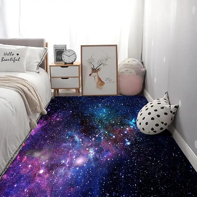 kxry 6 * 9 Feet Galaxy Soft Area Rugs for Kids Girls Boys Blue and Purple Outer Space Starry Sky Universe Floor Carpet for Living Room Bedroom Dorms Nursery Rooms Home Decor Aesthetic