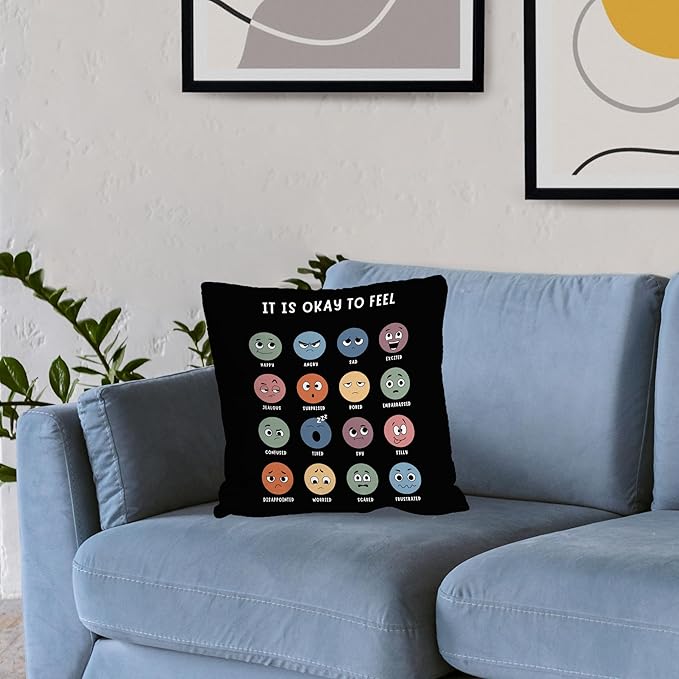 Nogrit Calming Corner Counseling Office Must Haves Throw Pillow Cover, Mental Health Pillowcase Decor for Mental Health Counselor Gifts, Calming Corner Pillow Covers 20x20 Black