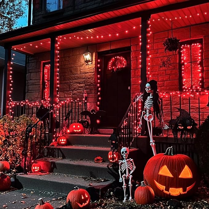 JMEXSUSS 400 LED Red String Lights Indoor Outdoor, 132ft Red Halloween Lights Plug in with Remote, 8 Modes Christmas Light for Tree Room Fireplace Patio Party Christmas Halloween Decor