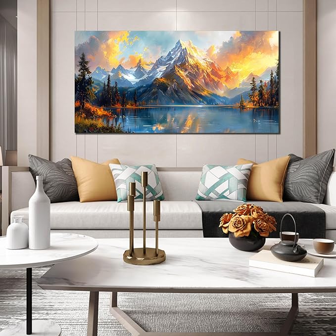 Large Canvas Wall Art for Living Room Natural Dusk Landscape Mountain Lake Picture Framed Canvas Prints Modern Wall Art for Bedroom Office Size 29x59