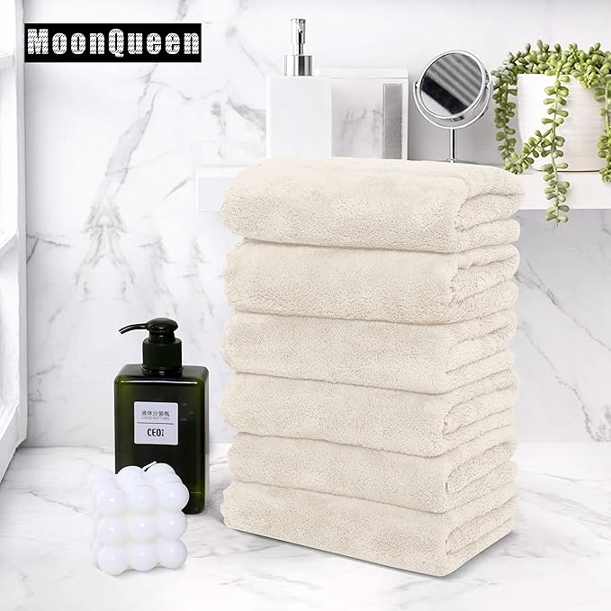 MOONQUEEN 18 Pack Premium Hand Towels - Quick Drying - Microfiber Coral Velvet Highly Absorbent Towels - Multipurpose Use as Hotel, Bathroom, Shower, Spa, Hand Towel 16 x 28 inches (Cream)