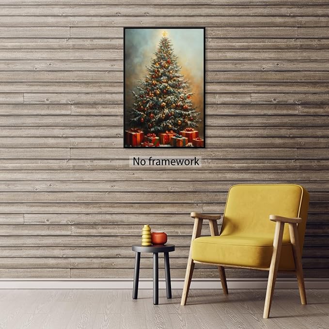 Vintage christmas wall art winter pine tree canvas poster xmas tree gift prints painting festive mood background wall decoration for living room bedroom Unframed16x24inch