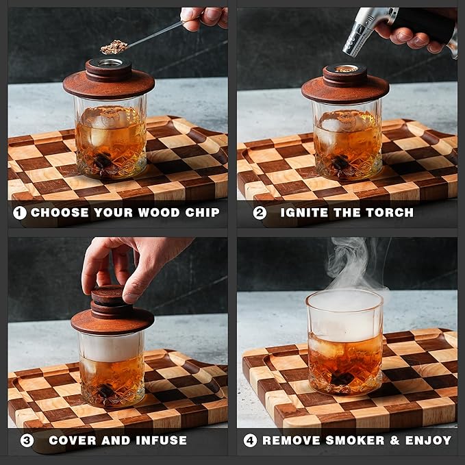 EVERYDAY COCKTAIL® | Whiskey Smoker Kit with Torch – Old Fashioned Smoker Kit with 4 Flavors Wood Chips – Deluxe Whisky Smoker Kit Gifts for Him Men Dad Gifts – Elegant Wooden Box Bourbon Smoker Kit