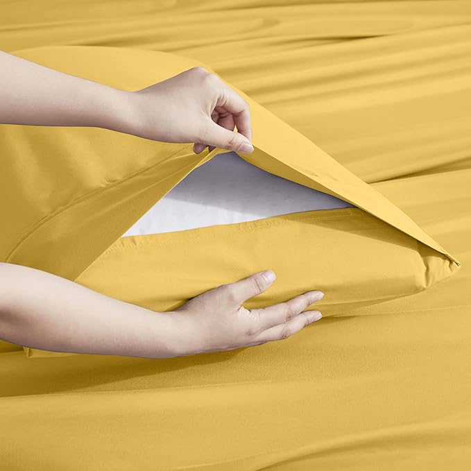 Nestl Extra Deep Queen Sheet Set - 6 Piece Breathable & Cooling Sheets - Hotel Luxury Bedding Set w/18-24 Inch Deep Pockets - Easy & Secure Fit - Super Soft, Wrinkle Free & Comfy - Yellow