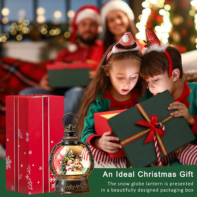 9.4" Christmas Snow Globe Water Lantern with Snowman Choir Scene Battery Operated or USB Powered Musical Lighted Holiday Decoration for Tabletop Display for Family and Friends