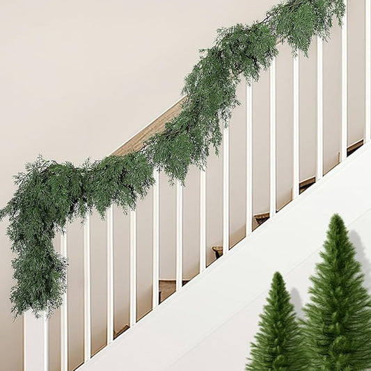 2 Pcs Christmas Norfolk Pine Garland, 6 Ft Dense Pines Realistic Touch Garland Ornaments, Greenery Artificial Pine Cypress Garlands for Christmas Holiday Mantle Fireplace Table Home Decor