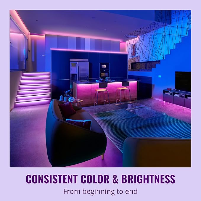WiZ RGB LED Light Strip – 50 ft Cut to Fit, 16 Million Colors + Shades of White, Preset Light Modes, Connects to Your Wi-Fi, Voice/App Control, Works with Google Home, Alexa and HomeKit (Pack of 4)