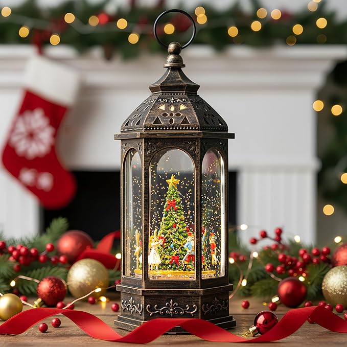 12.8'' Rotating Nutcracker Suite Scene Musical Lighted Christmas Tree Snow Globe Water Lantern with Swirling Glitter Decoration