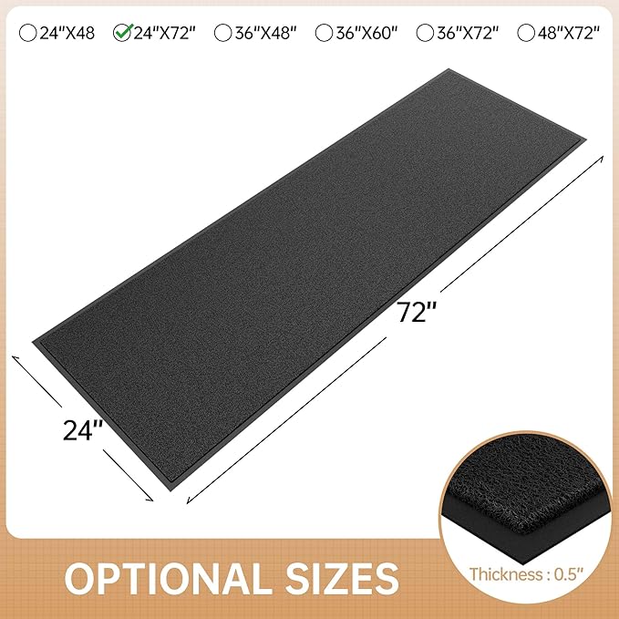 Sturdy Front Door Mat, 24" x 72" Heavy Duty Outdoor Indoor Mats to Trap Dirt and Moisture, Non-Slip Waterproof Doormat Inside Entrance, Washable Welcome Mats for Home Entryway(Black)