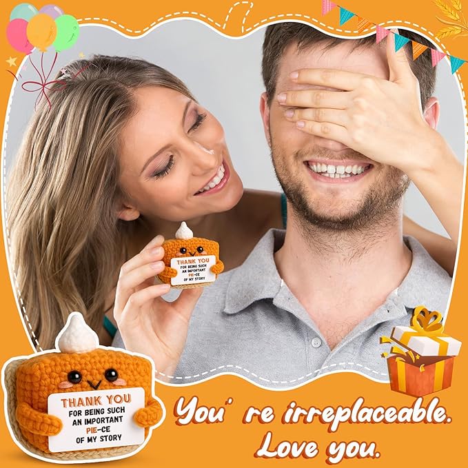 Thank You Gifts for Women, Mini Crochet Pumpkin Pie Plush Birthday Gifts for Female Men Friends,Halloween Thanksgiving Christmas Stocking Stuffer Emotional Small Cute Decorations