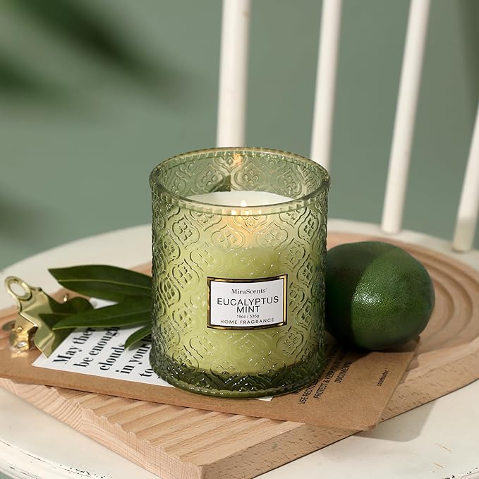 Eucalyptus Mint Scented Candles, Large Natural Soy Candle, 88 Hours Burning Time, Decorative Candles in Glass, Aromatherapy Candle Gift for Women, 19oz