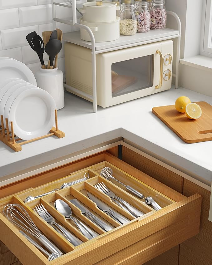 Kitsure Large Thickened Silverware Organizer - Expandable Bamboo Kitchen Drawer Organizer for Cooking Utensils and Cutlery, Sturdy Kitchen Organizers and Storage Solution, 18.5"×13.3"×1.8"