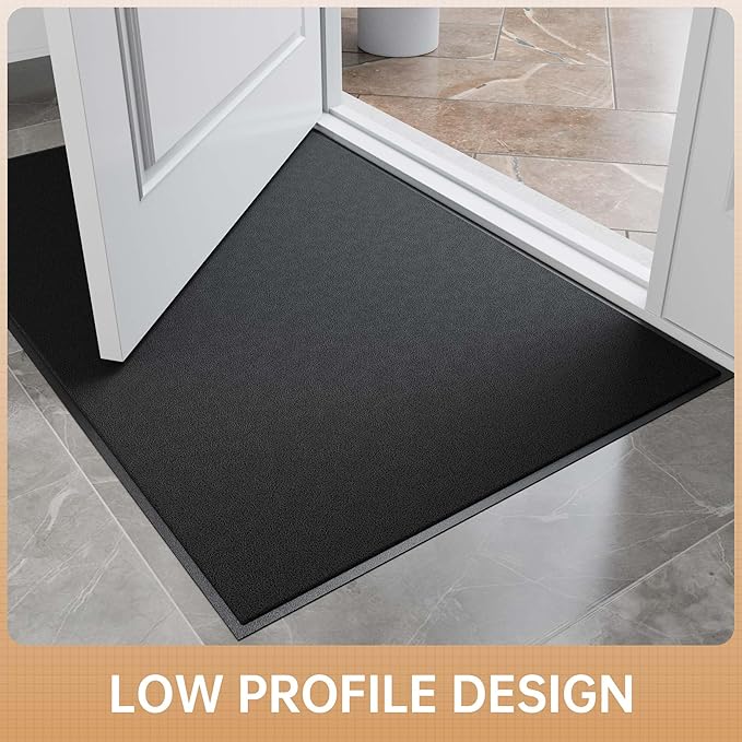Sturdy Front Door Mat, 36" x 72" Heavy Duty Outdoor Indoor Mats to Trap Dirt and Moisture, Non-Slip Waterproof Doormat Inside Entrance, Washable Welcome Mats for Home Entryway(Black)