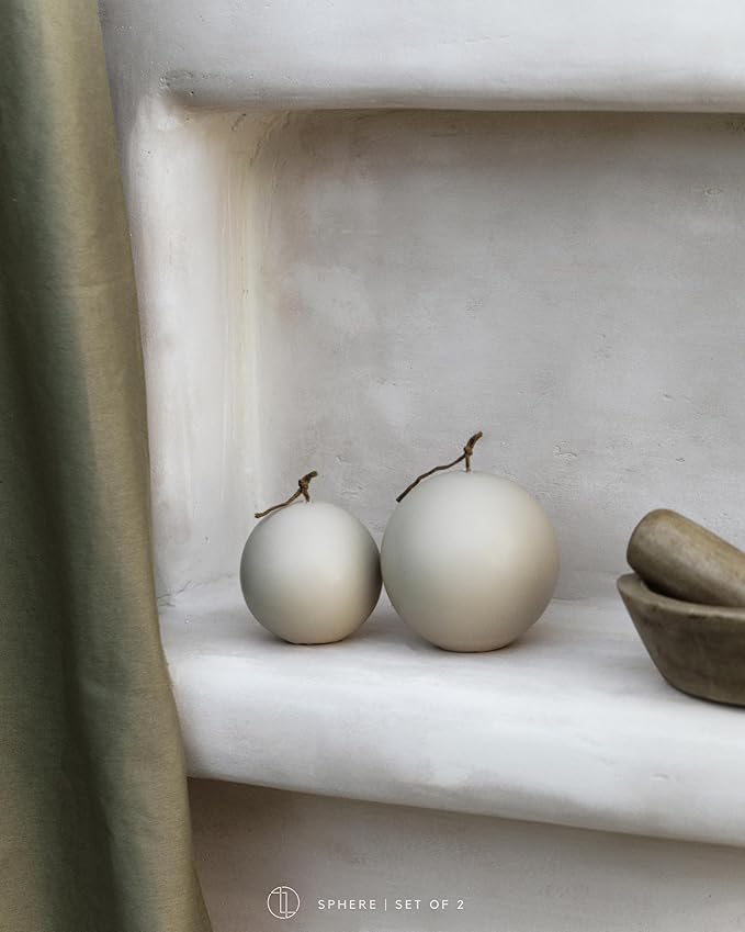 LAWA Sphere Set of 2 Candle - Beautiful Handmade Pillar Scented Soy Wax Elegant Aesthetic Candle Housewarming Gift Home Room Shelf Decor Idea (Light Beige, Set of 2)