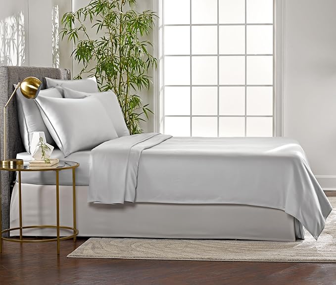 Full Sheets by Pure Bamboo, Genuine 100% Organic Viscose Derived from Bamboo Bed Sheet Set, Luxuriously Soft & Cooling, Double Stitching, Lifetime Quality Promise (Full, Silver Pearl)