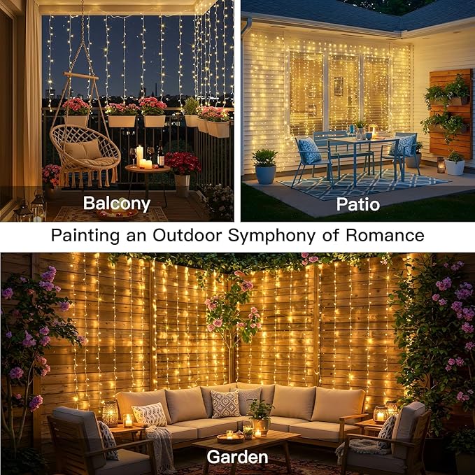 suddus Curtain Lights for Bedroom, 200 Led Hanging String Light Outdoor, Fairy Curtain Lights Indoor for Christmas, Dorm, Wall, Backdrop, Window, Wedding, Party, Birthday Decor, Warm White