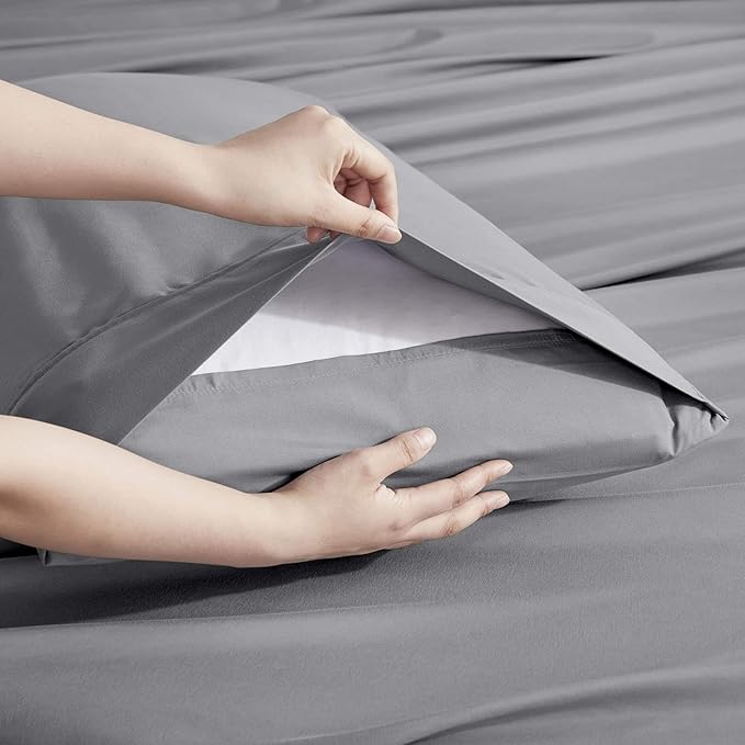 Nestl Extra Deep Full Sheet Set - 6 Piece Breathable & Cooling Sheets - Hotel Luxury Bedding Set w/18-24 Inch Deep Pockets - Easy & Secure Fit - Super Soft, Wrinkle Free & Comfy - Grey