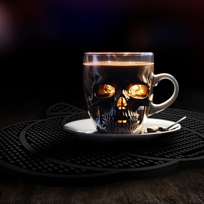 Nomnu Pumpkin Coffee Mat for Countertop - Goth Kitchen Decor - Gothic Coffee Bar Accessories 14.8x13.5 Inch Bar Mat - Spooky Halloween Gifts Non Slip Spill Mat, Black (PCBMB)