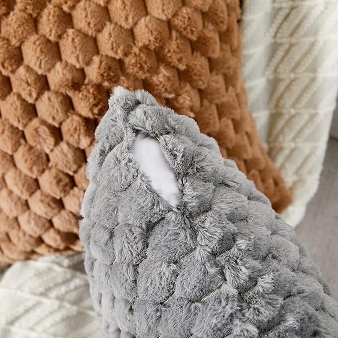 Yaertun Pack of 2 Super Soft Cozy Decorative Throw Pillow Covers Fuzzy Plush Faux Fur Luxury Cushion Cover Pillowcase for Sofa Couch Bed Livingroom 26x26 Inch Grey
