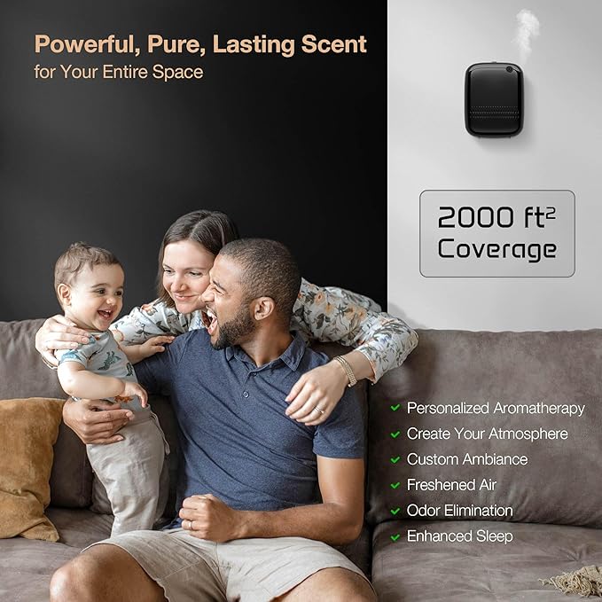 Airversa Waterless Essential Oil Diffuser (400 mL Capacity) Starter Kit 200mL Fragrance Scent Oils, Up to 2000 sq ft Aromatherapy Smart Scent Air Machine for Home, Large Room, Office, ANW Kit Black