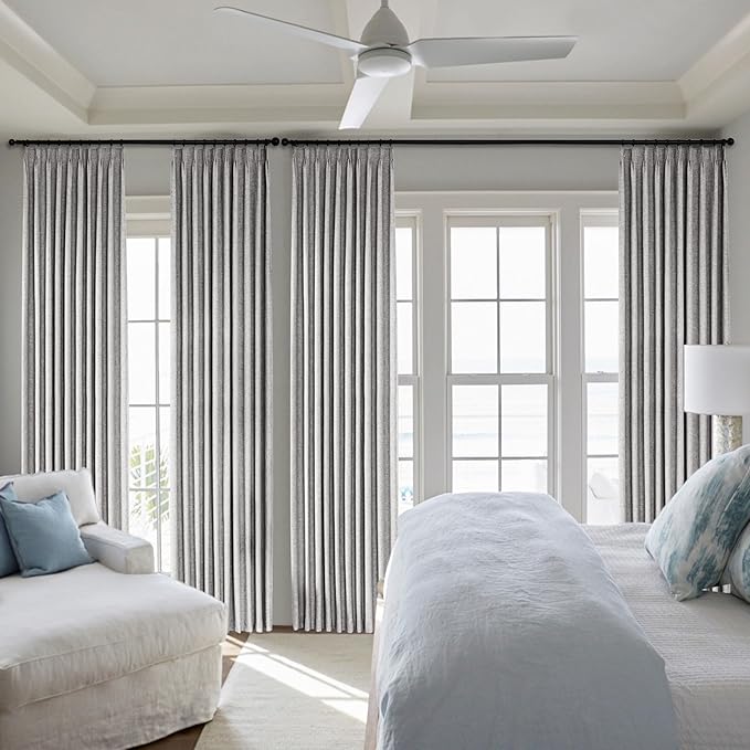 Macochico Pinch Pleated 100% Blackout Linen Curtains 120 Inch Width by 102 Inch Length, Thermal Window Drapes for Living Room Bedroom Nursery Farmhouse, Dark Grey Drapery with Tieback 1 Panel
