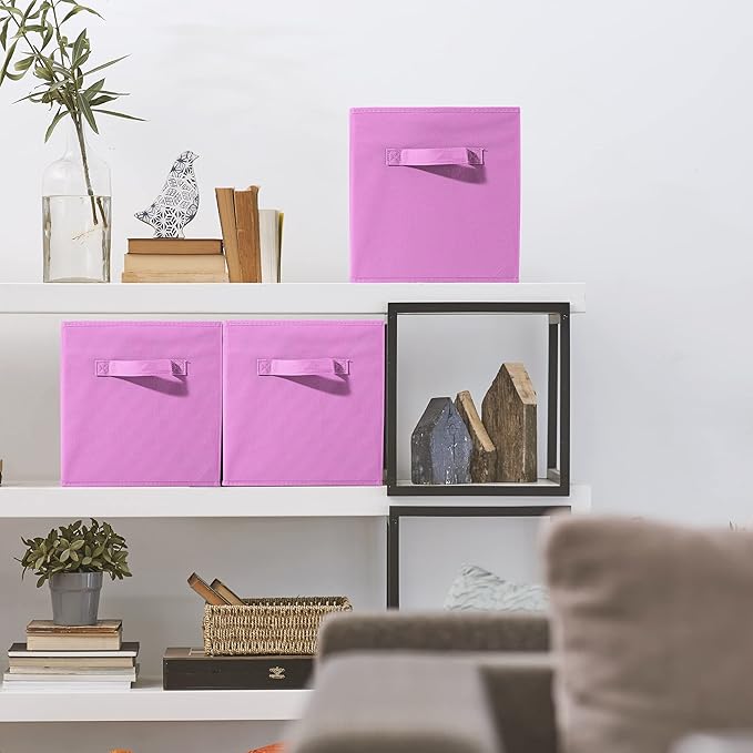 Sorbus Storage Cubes - 11 Inch Foldable Fabric Baskets for Organizing Pantry, Closet, Shelf, Toy Box, Cubby - 6 Collapsible Cloth Cube Storage Bins for Home, Nursery, Playroom, Bedroom (Pastel Pink)