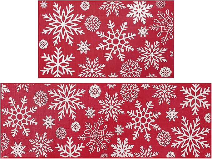 CAROMIO Christmas Kitchen Rugs and Mats Non-Slip Skid Washable Runner Rug Set of 2 PCS Xmas Holiday Decor Runner Rug in Front of Sink Super Absorbent Kitchen Mat, 17"x29"+17"x47"