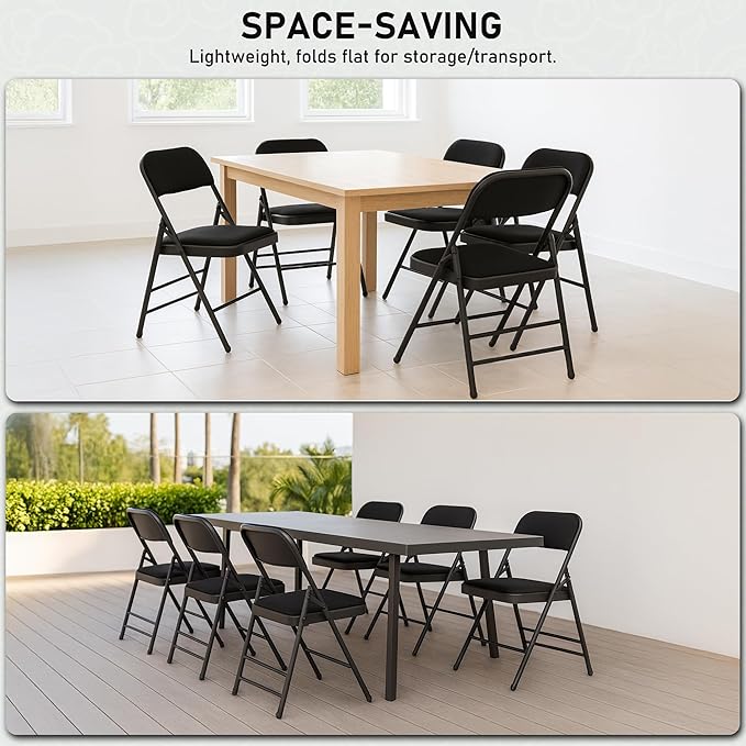 SEALAMB 6 Pack Fabric Folding Chairs with Padded Seats & Cushion, Metal Foldable Chairs for Wedding Party, Commercial Chairs for Office School Church Events, 350lb Capacity (Black-Fabric, 6 Pack)