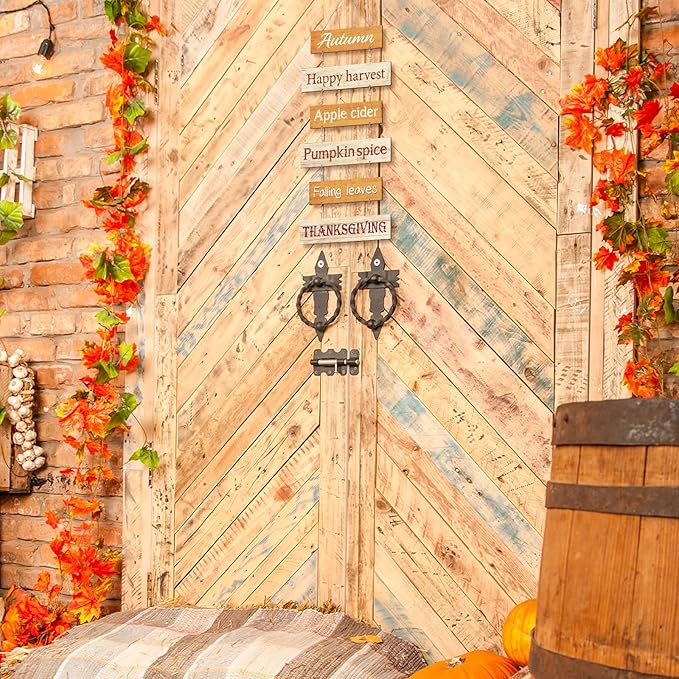 Hotop Fall Decorations for Home Thanksgiving Hanging Signs Wooden Wall Plaque Autumn Wall Hanging Decor for Home Thanksgiving Autumn Office Indoor Outdoor Door Decor Sign (Retro Color)