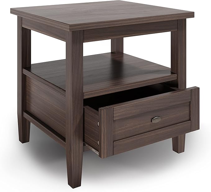 SIMPLIHOME Warm Shaker SOLID WOOD 20 inch Wide Rectangle Transitional End Table in Warm Walnut Brown for the Living Room and Bedroom