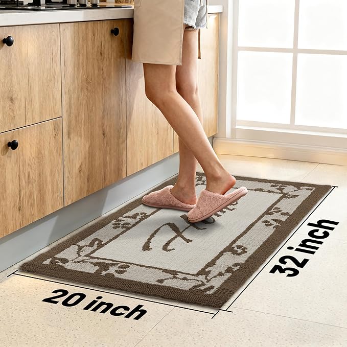 20"x32" Thick Entryway Indoor Mat, Dirt Trapping Door Mat, Americana Feel Hooked Rug, Heavy Duty Door Mat Outside Entrance, Shoe Scraper, Welcome Mat for Front & Back Door, Beige