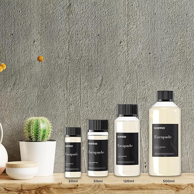 Scentia Hotel Diffuser Oil Inspired by 5-Star Hotel Scent - 120 mL 4.06 fl oz - Essential Oil Blend Botanical Jasmine, Bergamot & Fresh Marine Notes for Aromatherapy Diffusers - Escapade