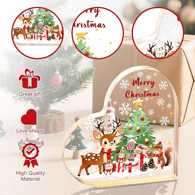 Christmas Home Decorations 3.9 Inch Christmas Plaque Acrylic Xmas Elk Decor Plaques for Family Friends Table Decor