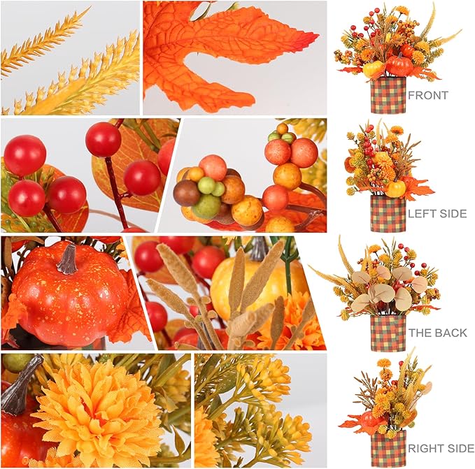 Super Holiday Fall Decor, 12" Artificial Orange Pumpkin Berry Maple Tree Halloween Thanksgiving Table Centerpieces Decorations, for Home Farmhouse Autumn Harvest Holiday Party Decor.