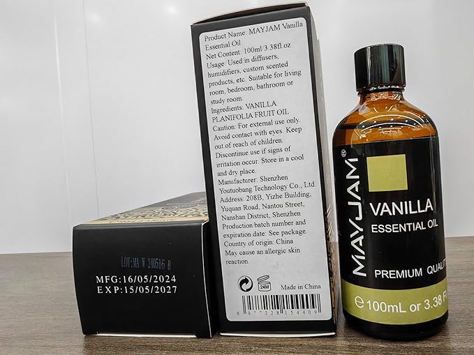 MAYJAM Vanilla Essential Oil 100ML, Pure Essential Oils for Massage, Diffusers, Vanilla Oil Fragrance Oil for Soap Candle Making (3.38FL.OZ Bottle)
