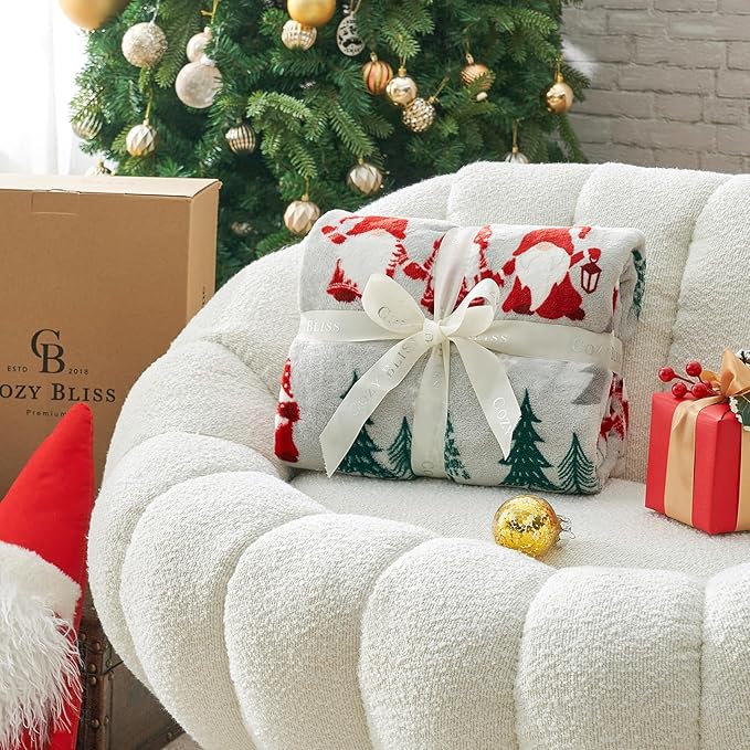 Cozy Bliss Gnome Throw Blanket Spring Blanket Warm Plush Throw Blankets,Ultra Soft Cozy Throw Blankets for Couch,Sofa and Bed(Xmas Gnome Family,60"x80")