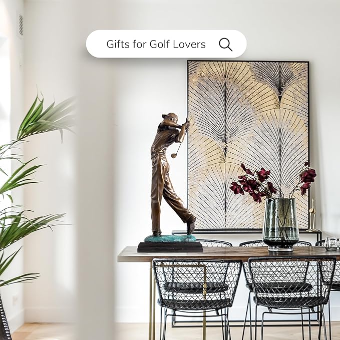 22.8'' Golf Man Bronze Statue, Classical Golfer Bronze Figurine Sculpture with Marble Base Modern Art Crafts for Home Office Decor Gift