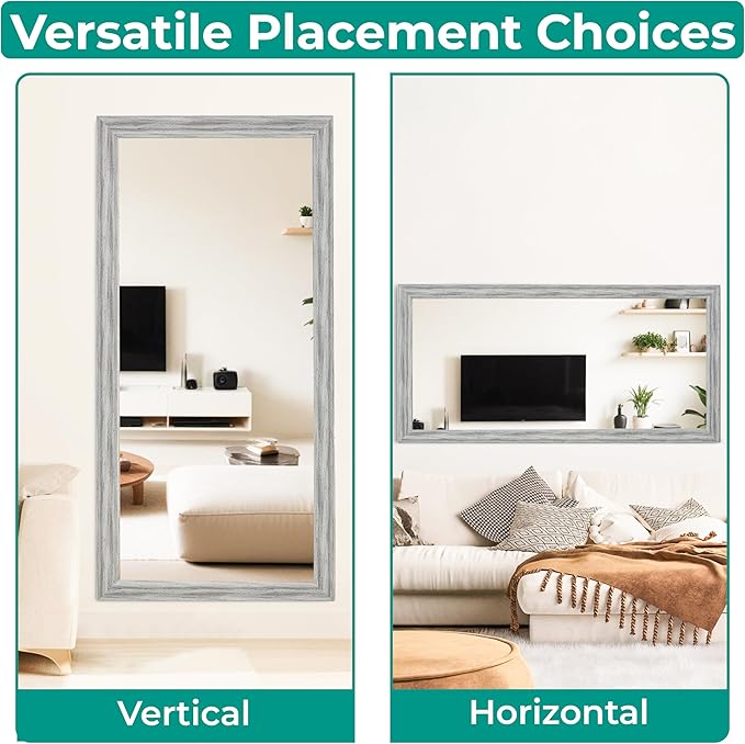 Naomi Home Farmhouse Full-Length Mirror with Wood Frame – Rustic 66"x32" Large Floor Mirror, Elegant Full Body Standing or Wall Mirrors, Rustic Wood Full Length for Bedroom - White
