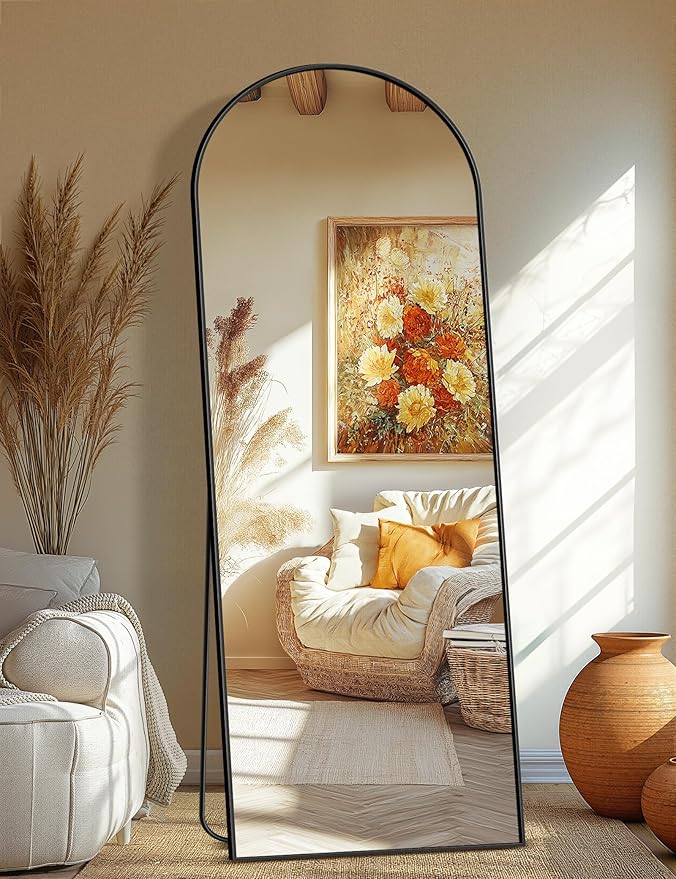 Full Length Arched Mirror, 70"x24" Standing Floor Full Body Mirror for Wall with Aluminum Alloy Frame for Bedroom, Living Room, Dressing Room(Black)
