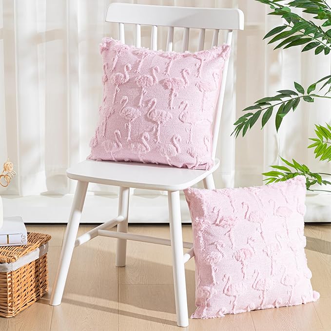 Set of 2 Flamingo Throw Pillow Covers 18x18 Inch Pink Flamingo 3D Protruding Throw Pillow Cases Soft Christmas Summer Couch Cushion Case for Home Sofa Room Decoration